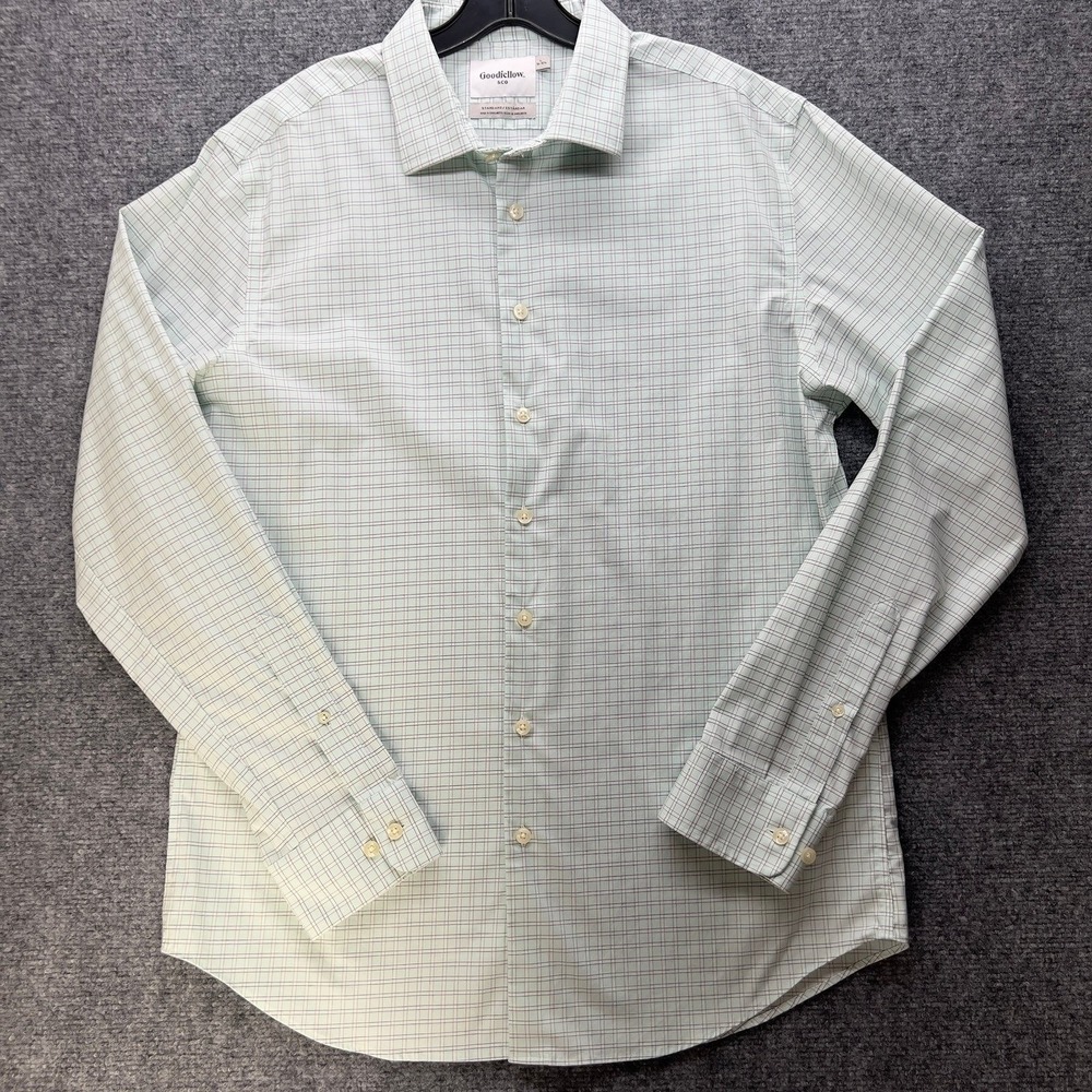 Goodfellow & Co Mens Dress Shirt Large Green Check Long Sleeve Standard Fit